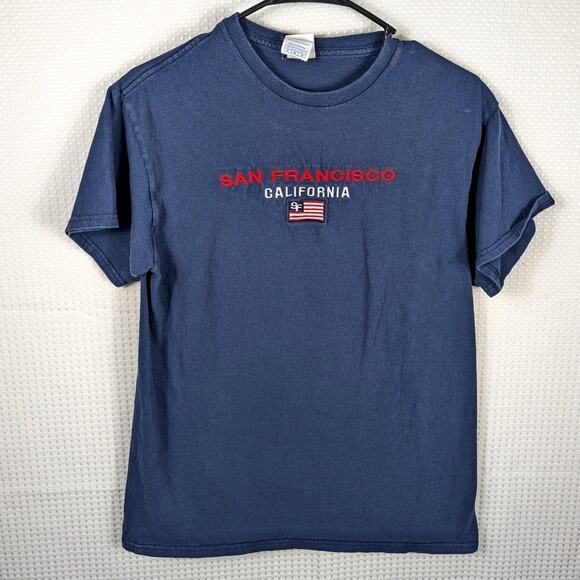 San Francisco California Navy T-Shirt Men’s Medium Delta Pro Weight USA Flag Tee - Picture 1 of 5